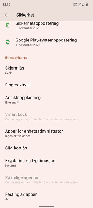For å bytte PIN-koden til SIM-kortet, bla til og velg SIM-kortlås