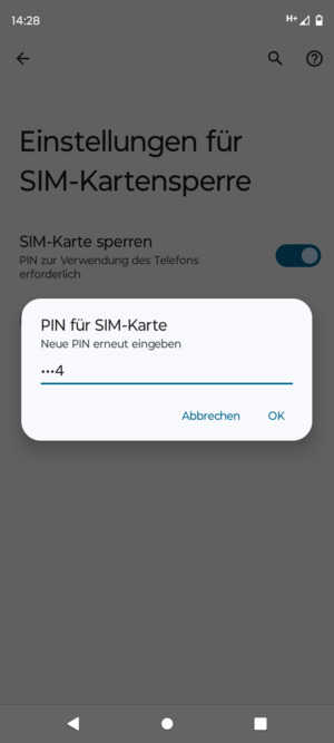 Bestätigen Sie Ihre neue PIN für SIM-Karte und wählen Sie OK