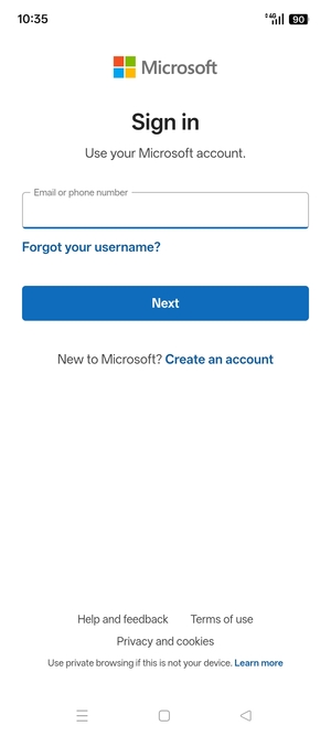 Enter your Email address and select Next