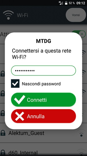 Inserisci la password del Wi-Fi e seleziona Connetti