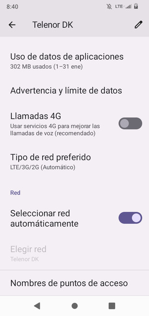 Desplácese y seleccione Tipo de red preferido