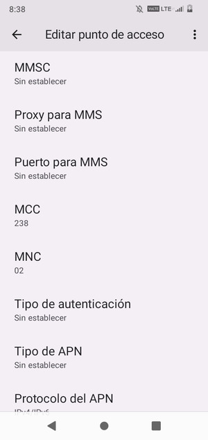 Desplácese hacia abajo e introduzca la información de Internet