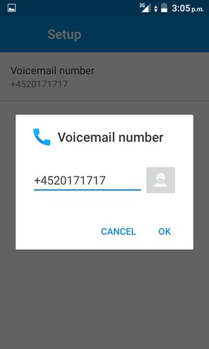 Enter the Voicemail number and select OK
