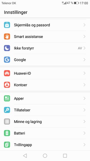 Gå tilbake til Innstillinger-menyen og velg Kontoer