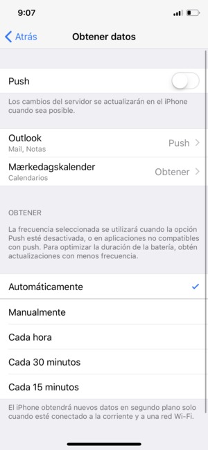 Configurar Push en Off