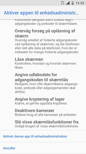 Scroll ned og vælg Aktivér denne app til enhedsadministration
