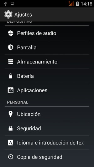 Desplácese y seleccione Seguridad