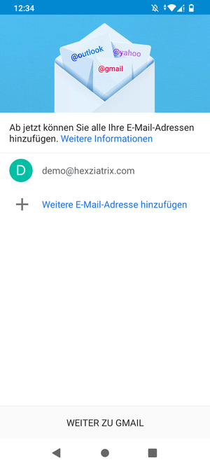 Wählen Sie WEITER ZU  GMAIL