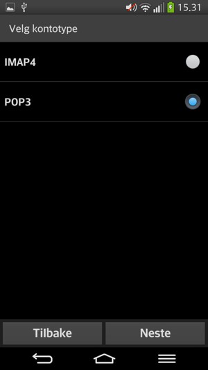 Velg IMAP4 eller POP3 og velg Neste