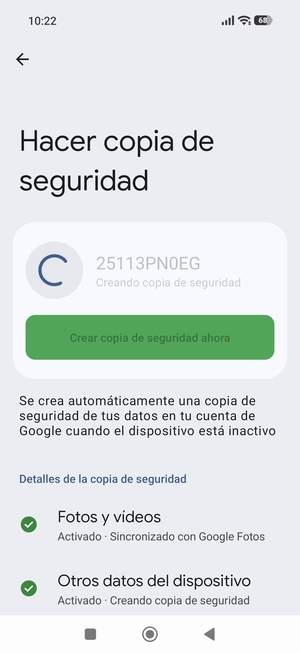 Espere a que la copia de seguridad termine