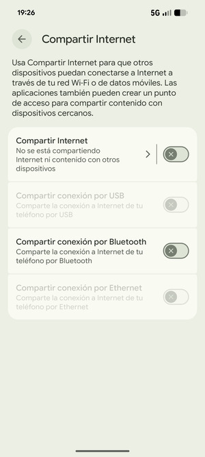 Seleccione Compartir Internet