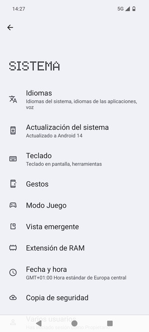 Seleccione Actualización del Sistema