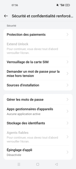 Faites défiler et sélectionnez Verrouillage de la carte SIM