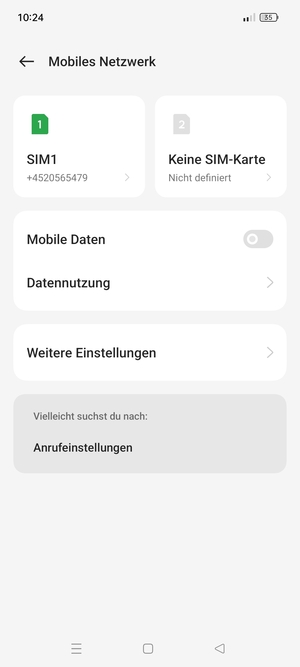 Wählen Sie SIM1 oder SIM2