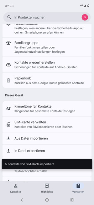 Ihre Kontakte werden in Ihrem Google Konto gespeichert und auf Ihrem Handy gespeichert, wenn Google das nächste Mal synchronisiert wird.