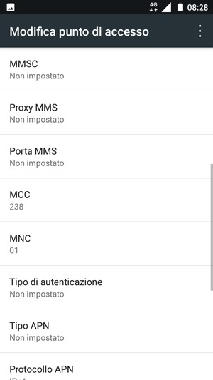 Scorri verso il basso e inserisci le informazioni degli MMS