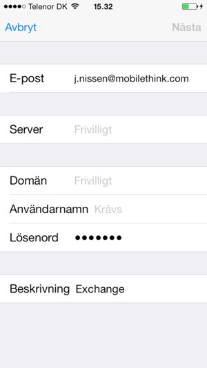Ange din Exchange-e-postinformation och välj Nästa