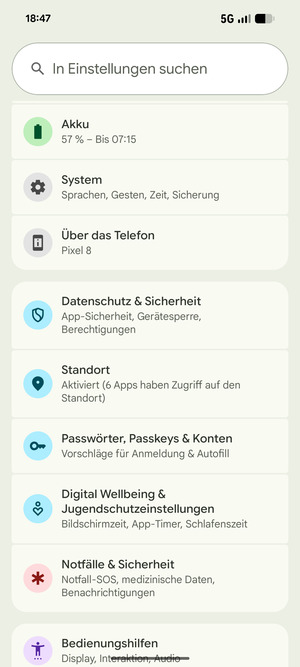 Scrollen Sie und wählen Sie Standort