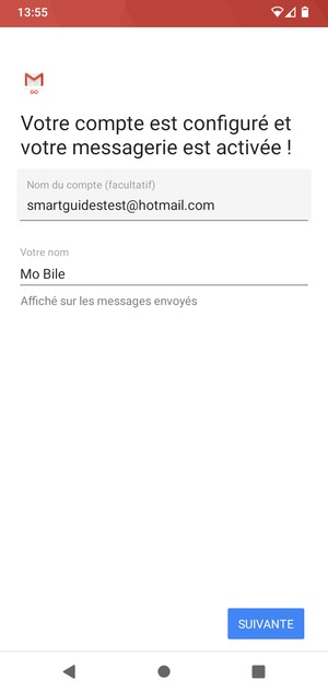 Donnez un nom à votre compte et saisissez votre nom. Sélectionnez SUIVANTE