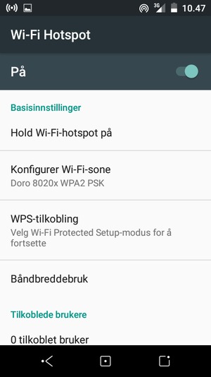 Telefonen din er konfigurert for bruk som et modem