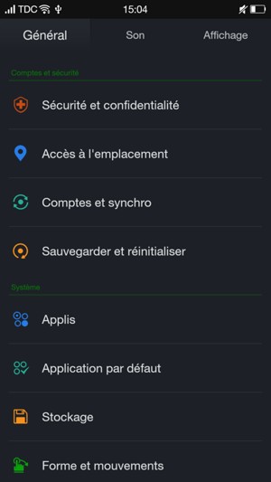 Faites défiler et sélectionnez Sécurité et confidentialité