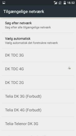 Vælg en netværksudbyder fra listen