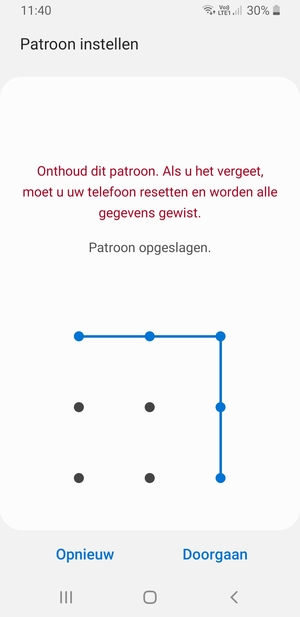 Teken een ontgrendelingspatroon en selecteer Doorgaan