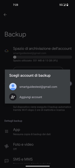 Seleziona il tuo account di backup