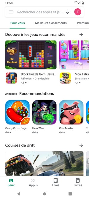 Sélectionnez la barre de Recherche