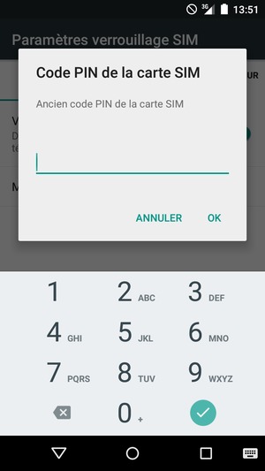Saisissez votre Ancien code PIN de la carte SIM et sélectionnez OK