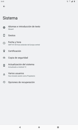 Seleccione Actualización del sistema
