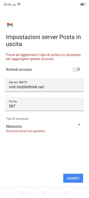 Seleziona AVANTI