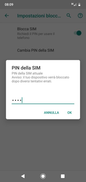 Inserisci PIN della SIM attuale e seleziona OK