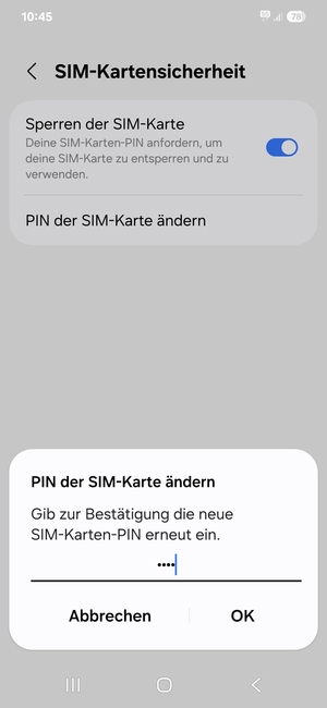 Bestätigen Sie Ihre neue SIM-Karten-PIN und wählen Sie OK