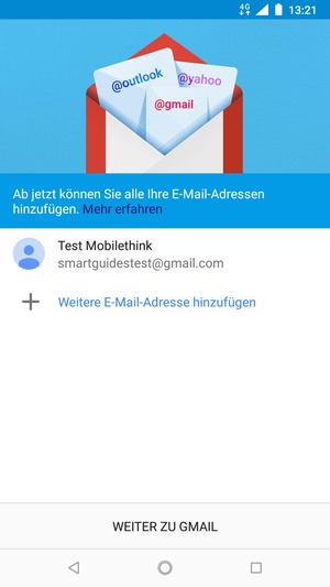 Wählen Sie WEITER ZU GMAIL