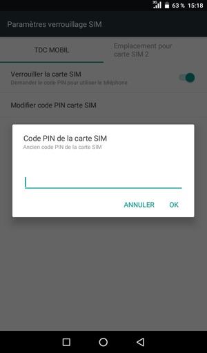 Saisissez votre Ancien code PIN de la carte SIM et sélectionnez OK