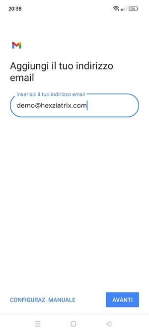 Inserisci il tuo indirizzo email e seleziona AVANTI
