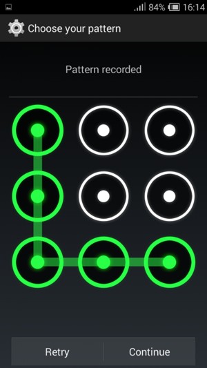 Draw an unlock pattern and select Continue