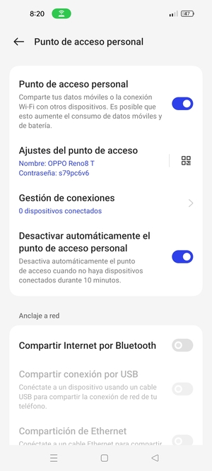 El teléfono ha sido configurado para su uso como módem