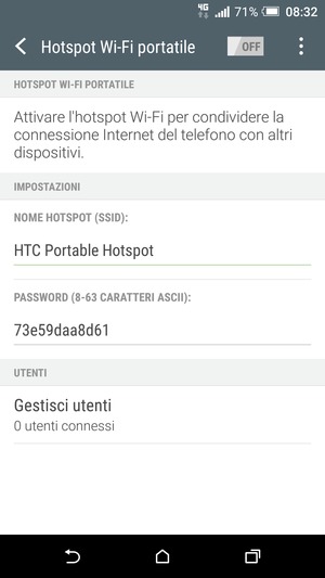Inserisci una password di almeno 8 caratteri e abilita Hotspot Wi-Fi portatile