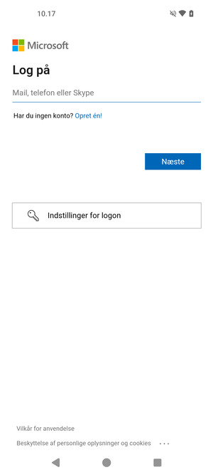 Indtast din e-mailadresse og vælg Næste