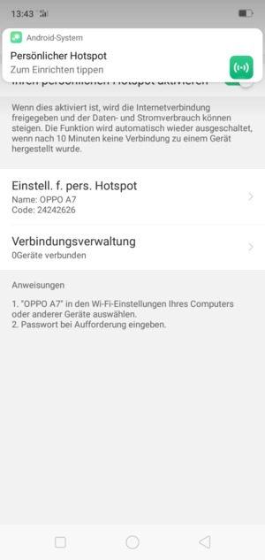 Ihr Handy ist jetzt für die Verwendung als Modem eingerichtet