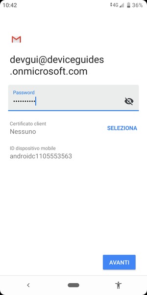 Inserisci la tua password e seleziona AVANTI