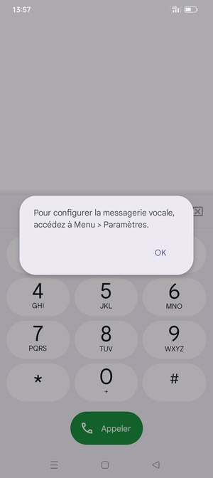 Si votre messagerie vocale n'est pas configurée, sélectionnez OK