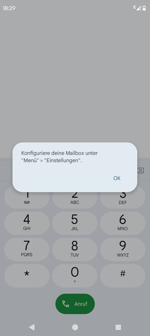 Falls Ihre Voicemail nicht eingerichtet ist, wählen Sie OK