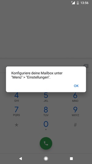Falls Ihre Voicemail nicht eingerichtet ist, wählen Sie OK