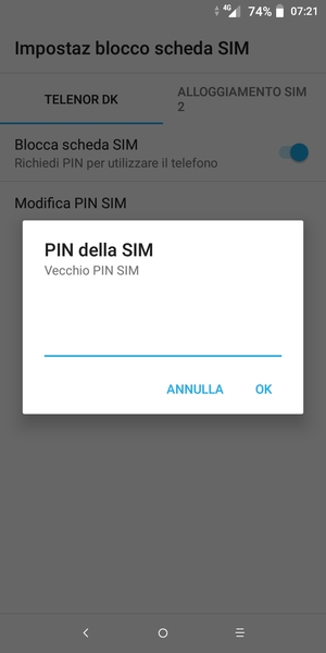 Inserisci Vecchio PIN SIM e seleziona OK