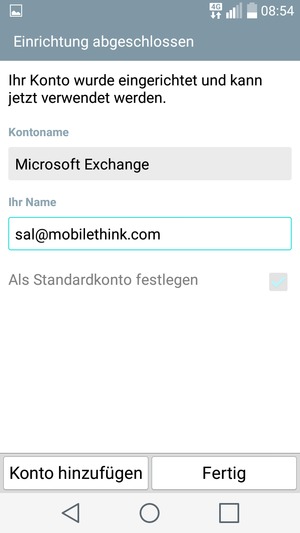 Geben Sie Ihrem Konto einen Namen und geben Sie Ihren Namen ein. Wählen Sie Fertig