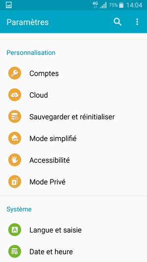 Faites défiler et sélectionnez Comptes