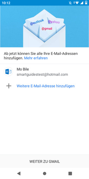 Wählen Sie WEITER ZU GMAIL